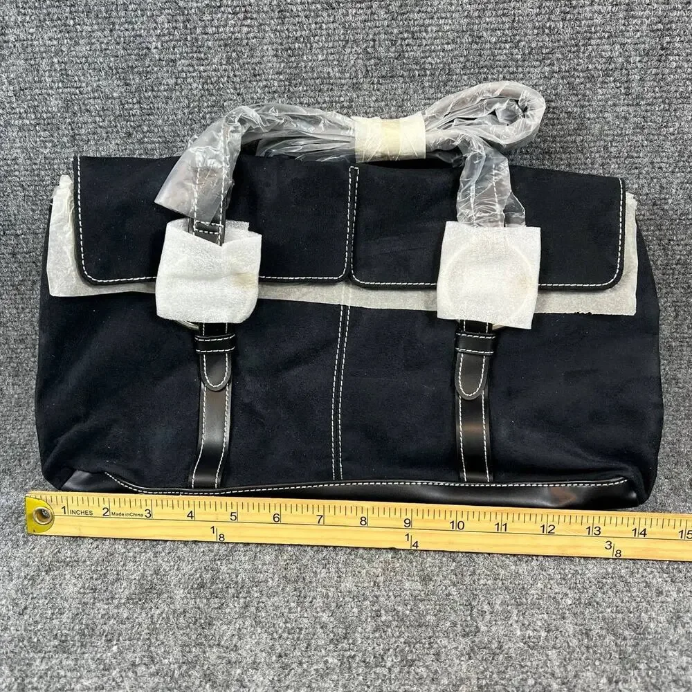 Black Faux Leather Trim Tote Bag 14x8